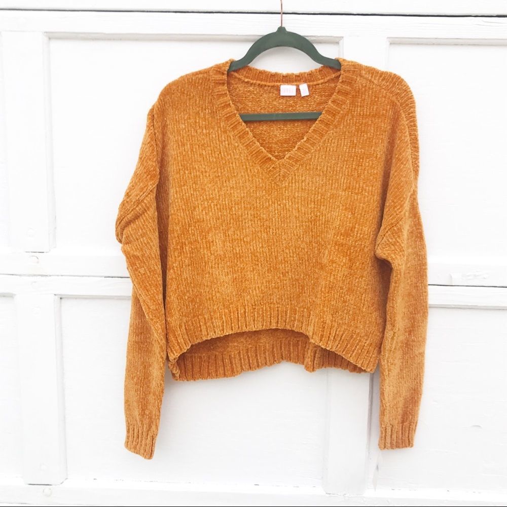 BNWT Make + Model Chenille Boxy V-neck Sweater Orange Oak S
